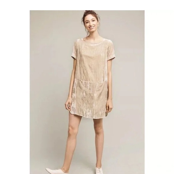 Anthropologie Dresses & Skirts - Anthropologie - Floreat - Women’s Crinkled Velvet Dress - Champagne - Size XS